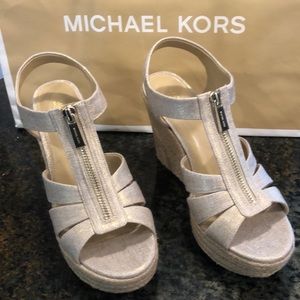 Michael Kors Berkley Wedge Metallic Sandals 6.5